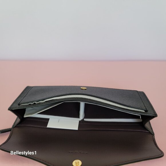COACH Wyn Envelope Crossgrain Leather Wallet- Black color⭐ - Picture 15 of 16